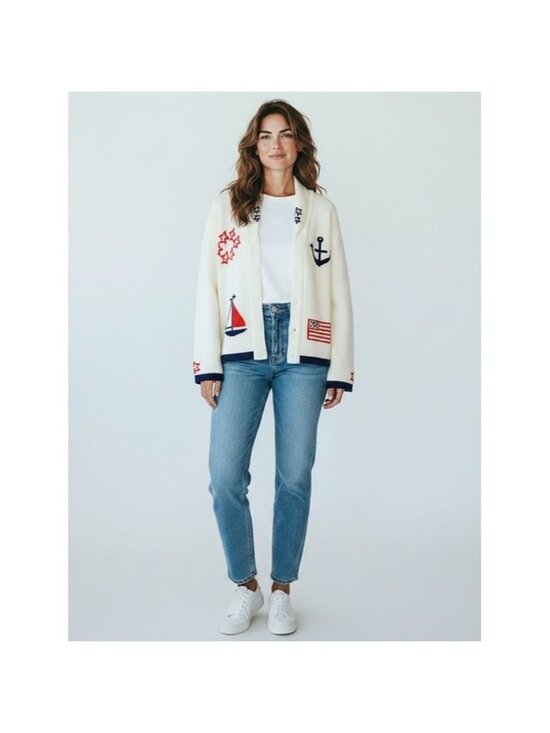 CARINA Sweaters - EXCLUSIVELY FOR CARINA Vintage Made In Republic Of Korea Nautical Cardigan L